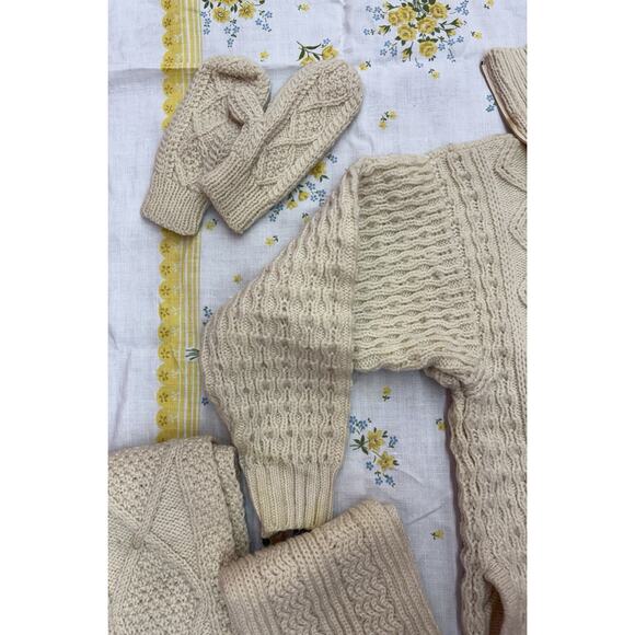 Irish Aran Wool Winter Set Sweater Scarves Mittens Hat Hackett Turpin Ireland - Picture 3 of 16